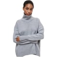 thumbnail image 3 of Suéter de punto con cuello simulado para mujer, prendas de punto sueltas sólidas, jersey informal de invierno, 3 of 4