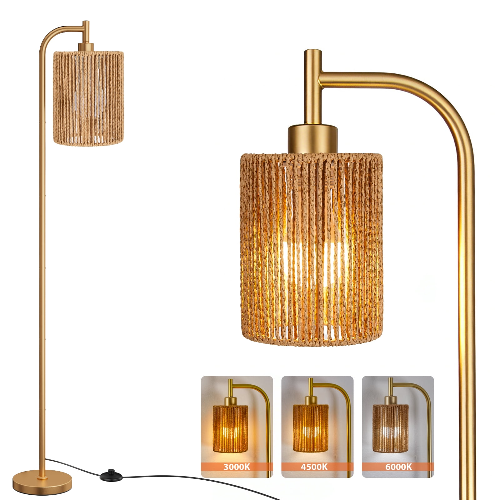 Floor Lamps for Living Room,3-Way Dimmable Standing Lamps with White Linen Shade,60" Vintage Tall Pole Light for Reading, Bedroom,Bulb Included