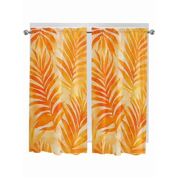 Bedroom Curtains 63 Inches length, Botanical Orange Yellow Window Treatment Curtain Drapes, Modernism Tropical Palm Leaf Rod Pocket Curtain Panels for Living Room Kitchen, 42"x63", 2 Panels