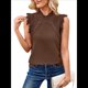 thumbnail image 2 of Suéter Sin Mangas para Mujer, Cuello Alto, Punto , Flecos, Corta, Estilo Bohemio, Moderno, Color Café, Talla L, 2 of 10