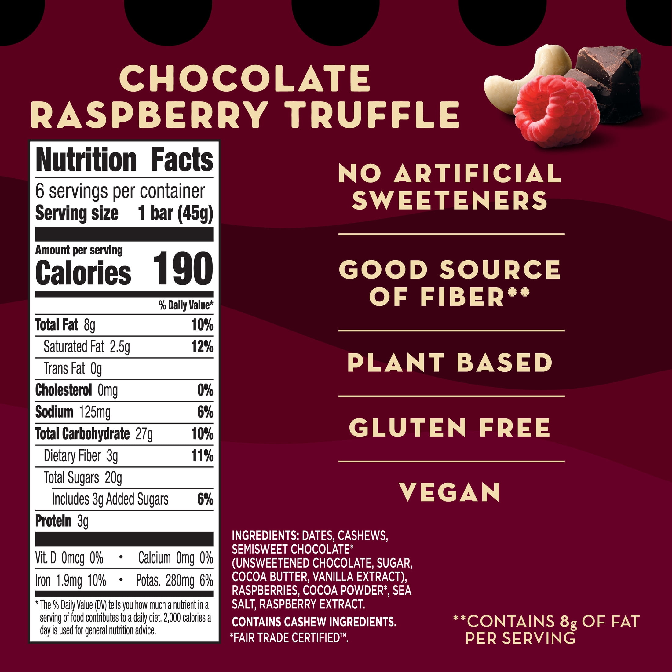 Larabar Chocolate Raspberry Truffle, Gluten Free Vegan Fruit and Nut Bars, 9.6 oz, 6 Ct