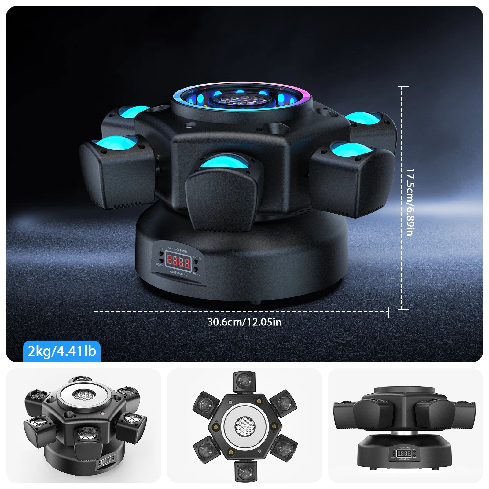 7-in-1 Moving Head DJ Light with 6 RGBW Arms, 36 Lighting Effects & DMX Control, Sound Activated Party Lighting for Disco Club Wedding Stage Bar Events
