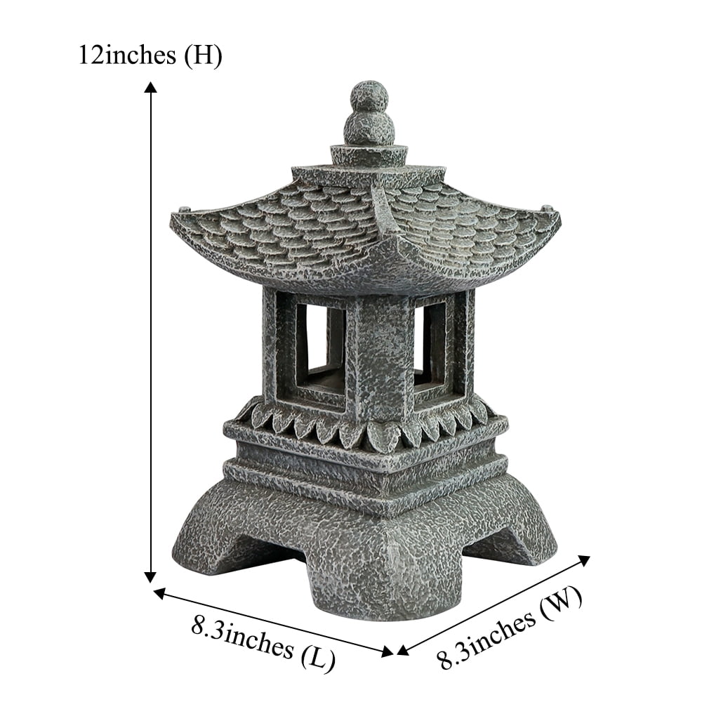 12 Inch Solar Japanese Pagoda Lamp Statue, Zen Asian Style Outdoor Garden Ornament, Art Decor Figurine for Balcony Patio Porch Yard Landscape