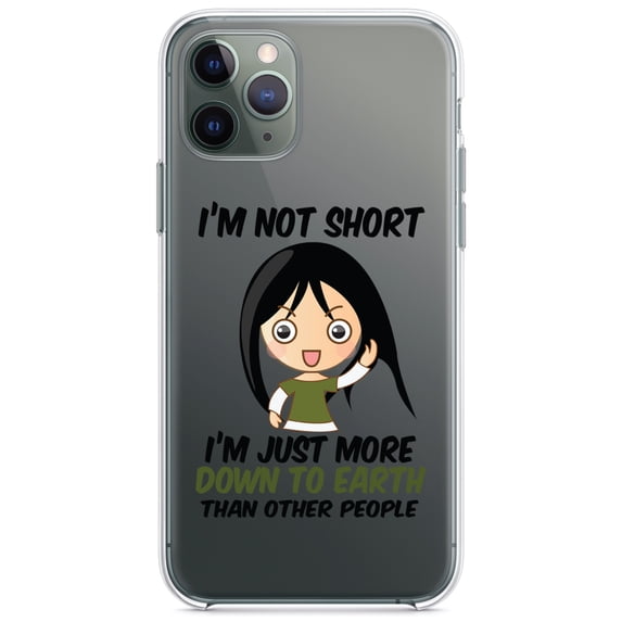 DistinctInk Clear Shockproof Hybrid Case for iPhone 13 Pro MAX (6.7" Screen) - TPU Bumper Acrylic Back Tempered Glass Screen Protector - I'm Not Short I'm Just More Down to Earth