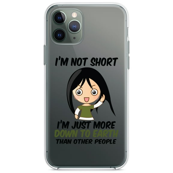 DistinctInk Clear Shockproof Hybrid Case for iPhone 11 Pro (5.8" Screen) - TPU Bumper Acrylic Back Tempered Glass Screen Protector - I'm Not Short I'm Just More Down to Earth