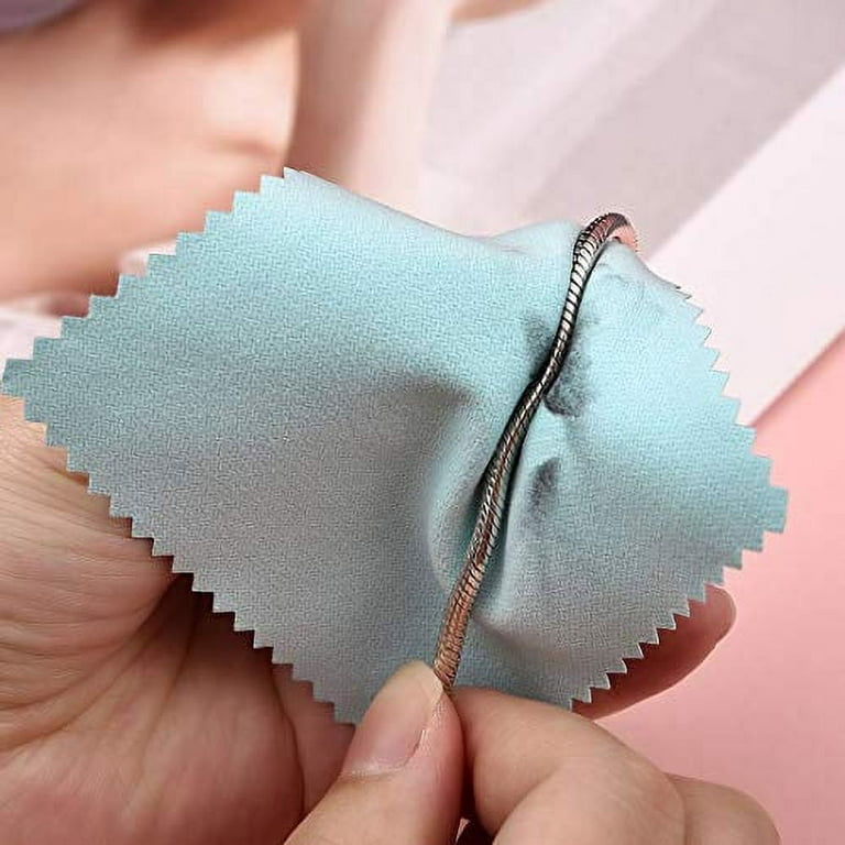SEVENWELL 50pcs Jewelry Cleaning Cloth Mediumturquoise Polishing Cloth for Sterling  Silver Gold Platinum Small Polish Cloth 8x8cm 