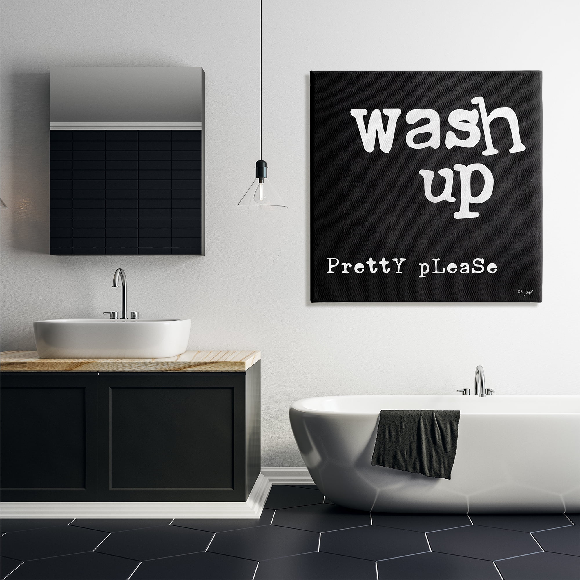 Stupell Industries Wash Up Pretty Please Bathroom Sign Black White, 36 x 36, Design by Jaxn Blvd.