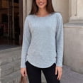 thumbnail image 4 of GERsome Women's Long Sleeve Shirts Crew Neck Button Trim Curved Hem Pullover Tops Casual Loose Fit Blouses Light Blue L, 4 of 8