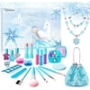 2021 Advent Calendar Makeup for Girls-Blue Snowflake Theme Beauty Advent Calendar 24 Days Christmas Countdown-Inclued Lipstick, Beaded Necklaces Bracelets Jewelry Gifts for Teens Kids Women