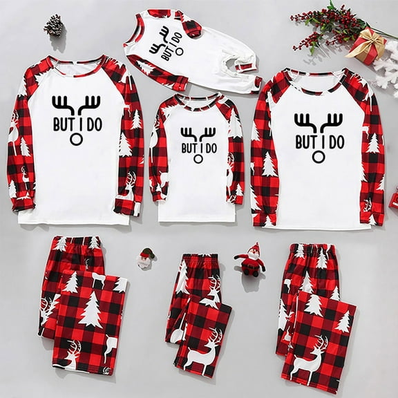 Odeerbi Matching Family Christmas Pajamas Sets Parent-Child Xmas Jammies Set Printed Warm Home Wear Two-piece Set Loungewear Sleepwear for Mom