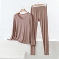 thumbnail image 2 of Conjunto de Ropa Interior Larga de Mujer Cuello en V Manga Larga Lencería Casual Ropa de Dormir Pajama Set Confort Suave, Lencería de Manga Larga para Mujeres, 2 of 5