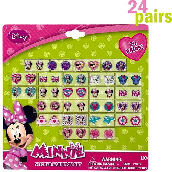 Disney Minnie Mouse Sparkle Stick-On Earring Stickers, 24 Count