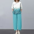 thumbnail image 2 of WTOBBY Women's Summer Fashion Two Piece Set Half Sleeve Printed Tops with Elastic Waist Nine Piece Pants Outfit Casual and Comfortable for Daily Wear ,Light Blue 2XL, 2 of 7