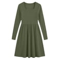 thumbnail image 4 of Women Solid Square Neck Long Sleeve Ribbed Knit Dress Casual Fitted High Waist Midi Dress Autumn Winter Green XL(XL), 4 of 9