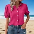 thumbnail image 2 of QASIEATN Womens Shirts Button Down Dress Shirts Casual Short Sleeve Textured Collared Summer Work Blouse Camping Clothes, 2 of 8