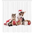 thumbnail image 3 of Ambesonne Christmas Shower Curtain, Dog Cat with Presents, 69"Wx70"L, White Brown Red, 3 of 3