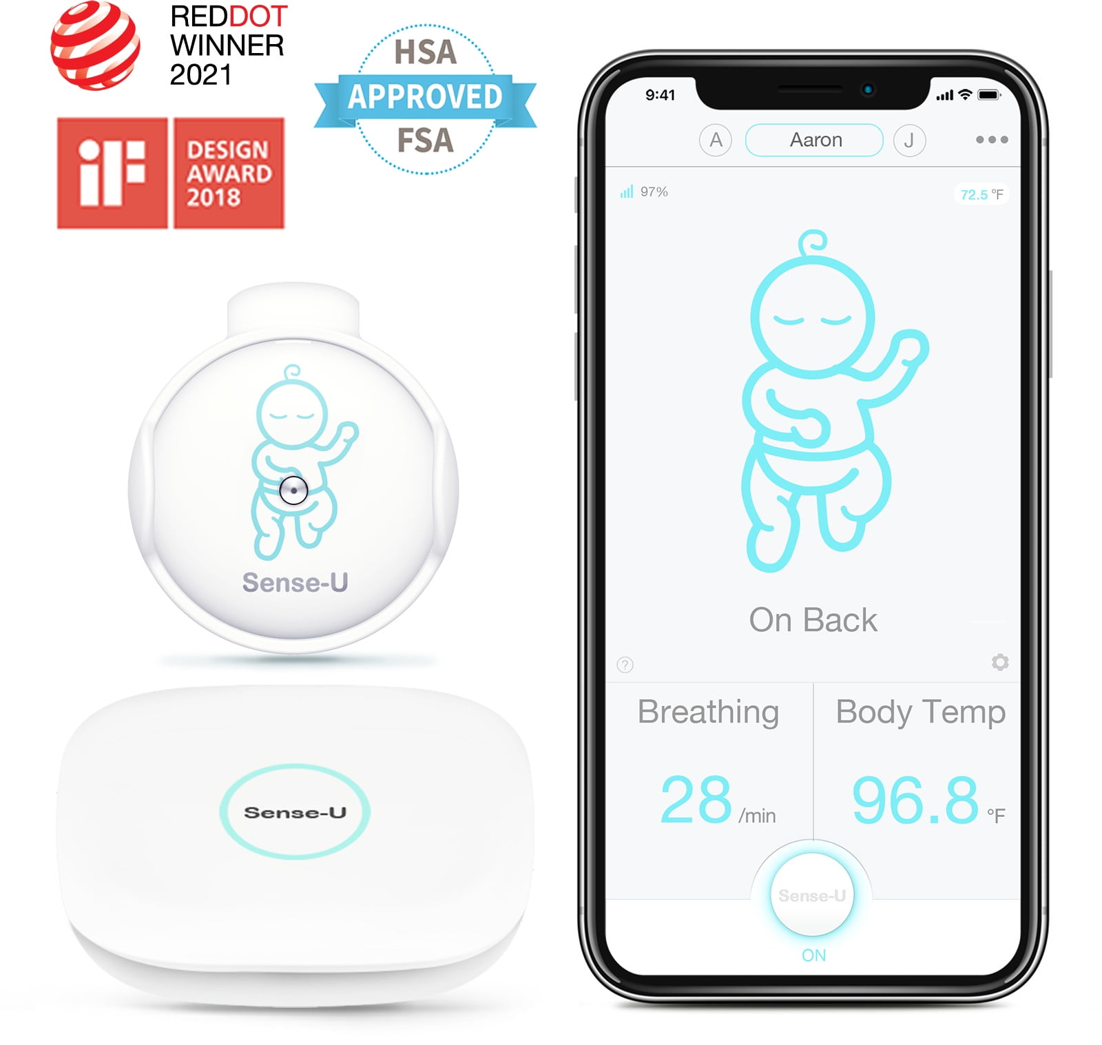 SenseU Movement Baby Monitor 2, FSA/HSA Eligible, Tracks Baby's Breathing, Body Temperature