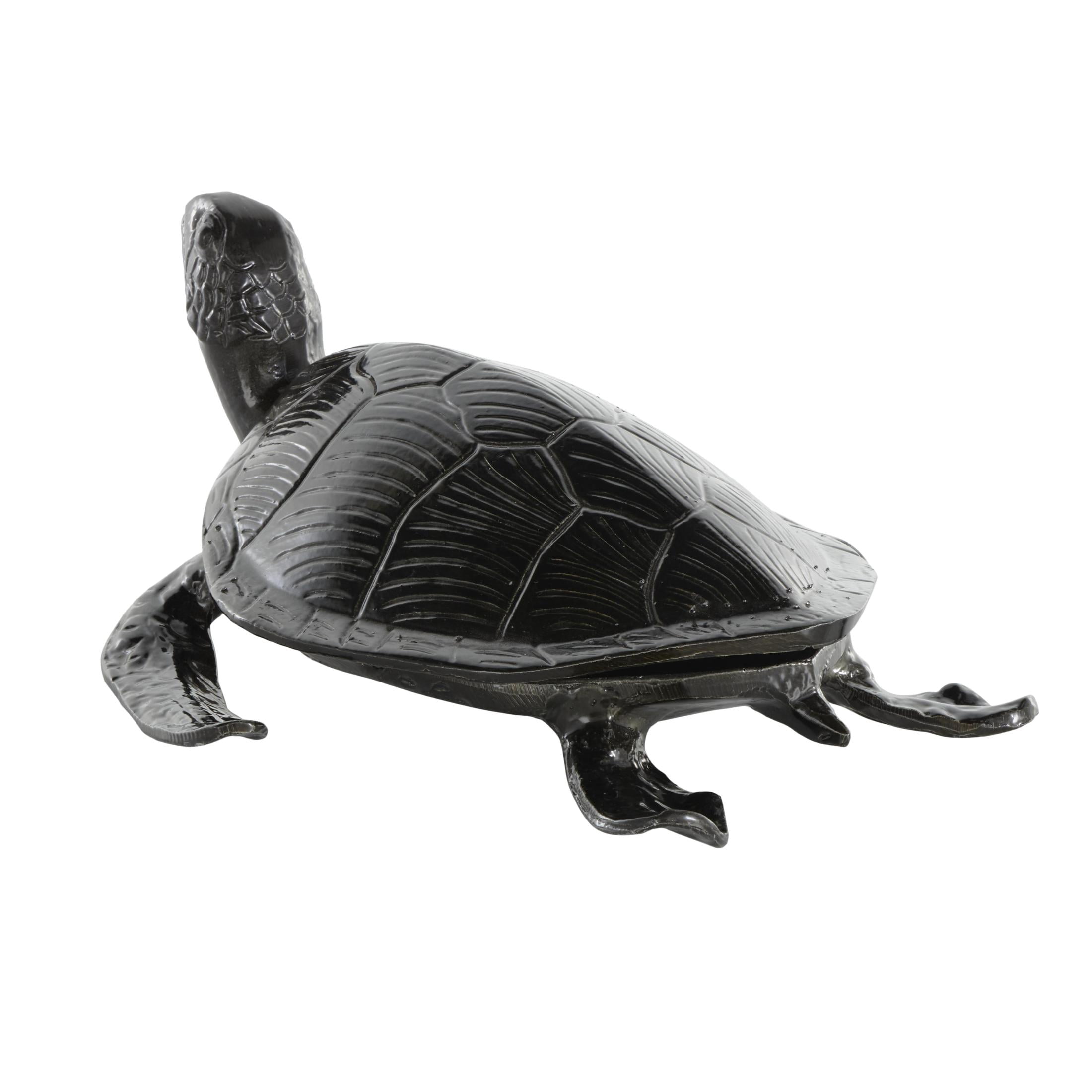 15" x 6" Black Aluminum Metal Carved Sea Turtle Sculpture, by DecMode