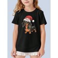 thumbnail image 1 of Creative Unique Christmas Dachshund Print Girls' Positioning Printed T-Shirts, Classic Crew Neck Short Sleeve T-Shirts, Comfortable & Stylish Top, Kid T-Shirt For Casual Attire, Birthday & Christmas, 1 of 8