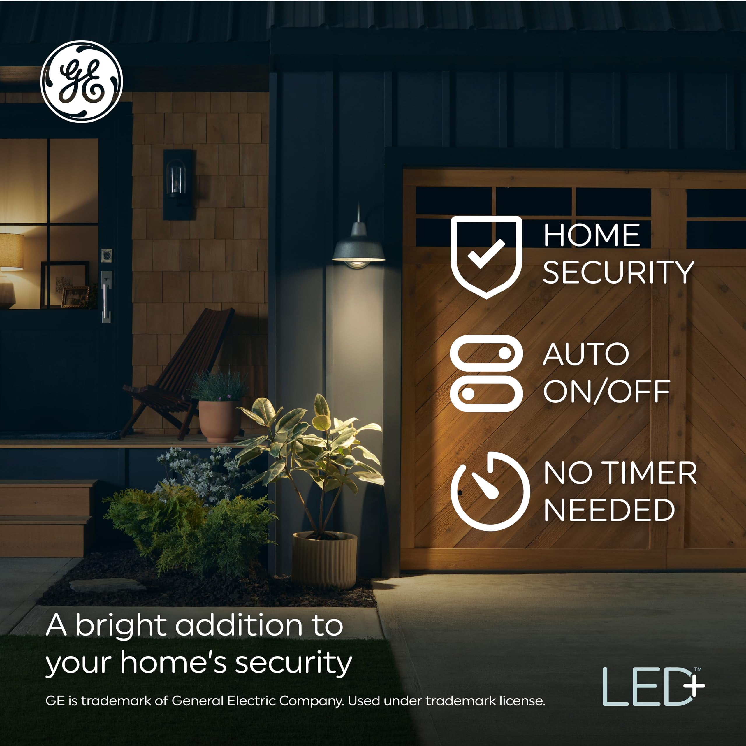 (3 bulbs) GE LED+ Dusk to Dawn A19 LED Light Bulbs, Automatic On/Off Outdoor Light, 8.5W, Soft White
