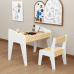 Kids Table Set with One Chair, Wooden Children Study Table, 2-8 Age Kids Funiture , White Natural