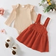 thumbnail image 3 of Toddler Baby Girls Clothes Baby Girls Outfits 12-18 Months Baby Girls Long Sleeve Romper Top Strap Skirt 2PCS Set Apricot, 3 of 8