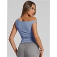 thumbnail image 5 of Womens Summer Off The Shoulder Sleeveless One Shoulder Ruched Asymmetrical Going Out Tank Crop Tops Shirts, 5 of 6