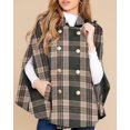 thumbnail image 4 of Women Plaid Cape Coat Stand Collar Double‑Breasted Sleeveless Poncho Jacket, 4 of 5