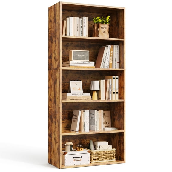 EDX 5 Tier Bookcase Storage, 53 Inch Large Tall Floor Standing Open Bookshelf for Home Office, Living Room, and Bedroom, Rust