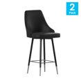 thumbnail image 5 of Merrick Lane Set of Two Modern Bar Height Black Faux Leather Upholstered Dining Stools with Chrome Accented Metal Frames and Footrests, 5 of 13