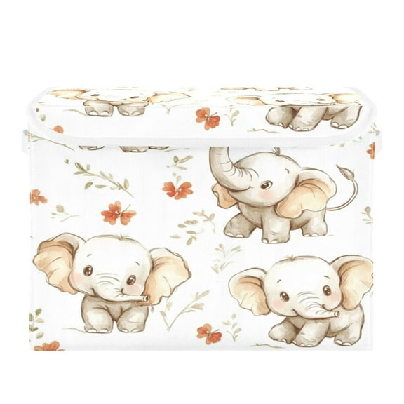 Storage Box With Lid 16.5x12.6x11.8In Foldable Stacked Household Storage Box Cute Cartoon Elephant