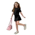 thumbnail image 4 of Summer Outfits for Kids Girls 10-12 Girls 2 Piece Outfits Cute Clothing Sets Casual Short Sleeve T Shirt and Skirt Set Athletic Tracksuit Black 3-4 Years, 4 of 4