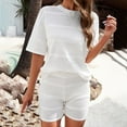 thumbnail image 5 of LYXSSBYX Two Piece Sets for Women Summer Women's New Round Neck Casual Solid Color Short Sleeved Sweater Short Sleeved Set, 5 of 8