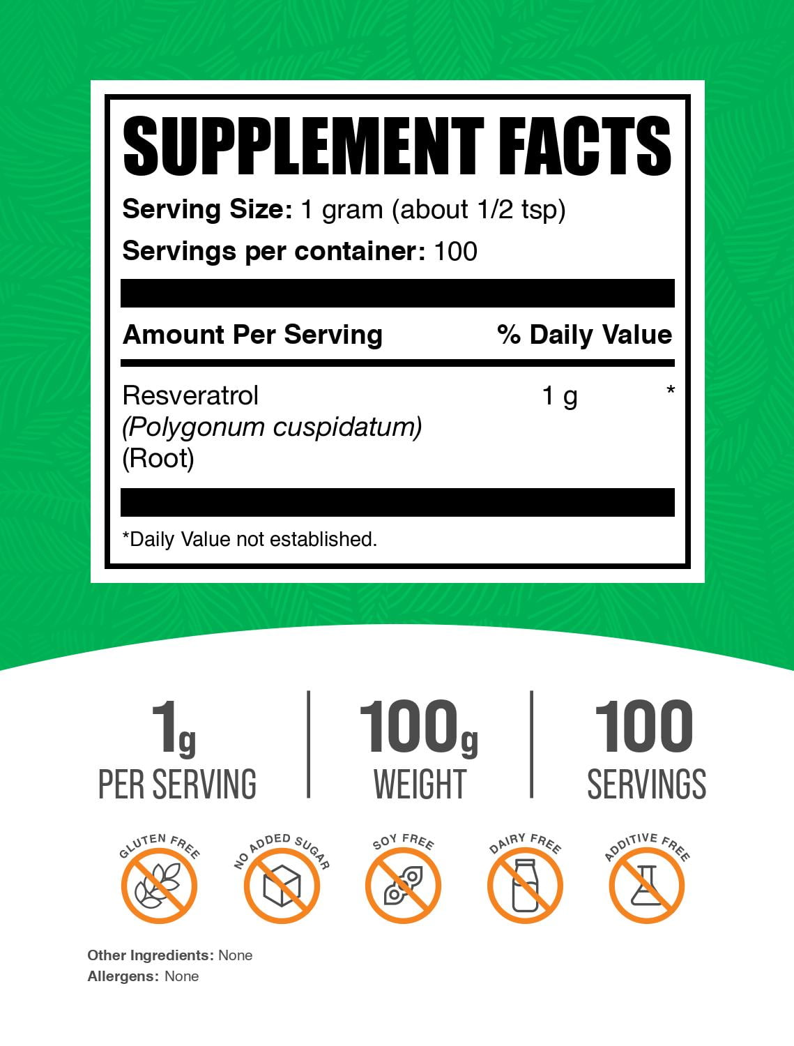BulkSupplements Resveratrol Powder - 1g per Serving - 100 Grams (3.5 oz) - 100 Servings