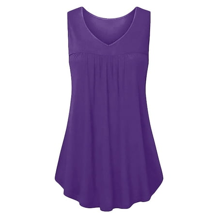 Gewsdrf Tank Top for Women Camisole Tops Summer Women s Sleeveless V Neck Camisole Loose Flowy Cute Pleated Vest Sleeveless Tops Summer Tops Corset Top Purple XL