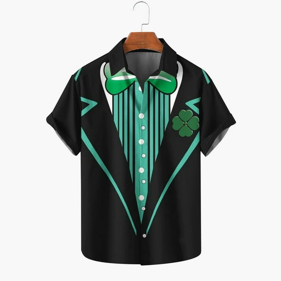 cllios Mens Summer Shirts Mens Short Sleeve Button Down Shirts St Patricks Day Vintage Shirt Tops 3D Digital Printed Lapel Shirts