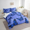 thumbnail image 3 of Feelyou Romantic Fashion Butterfly Bedding Comforter Set 7 Pieces, Glitter Sequin Print Blue Full Bedding Set, Kawaii Animal Fitted Sheet Flat Sheet, Microfiber Bedroom Decor, 3 of 7