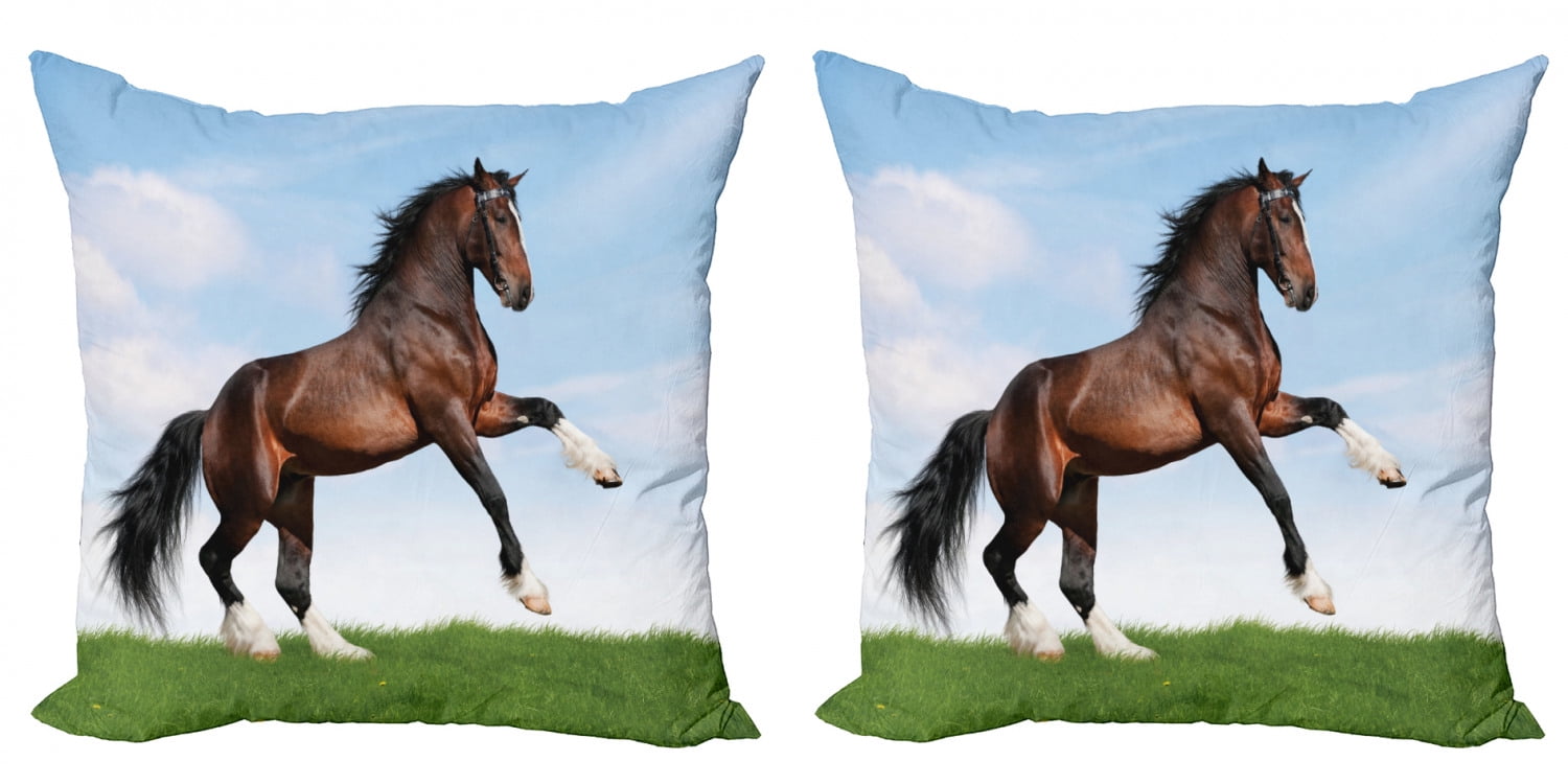 Countryside Animals Horses Print Cotton Fabric Cushion Cover 16" x 16" 
