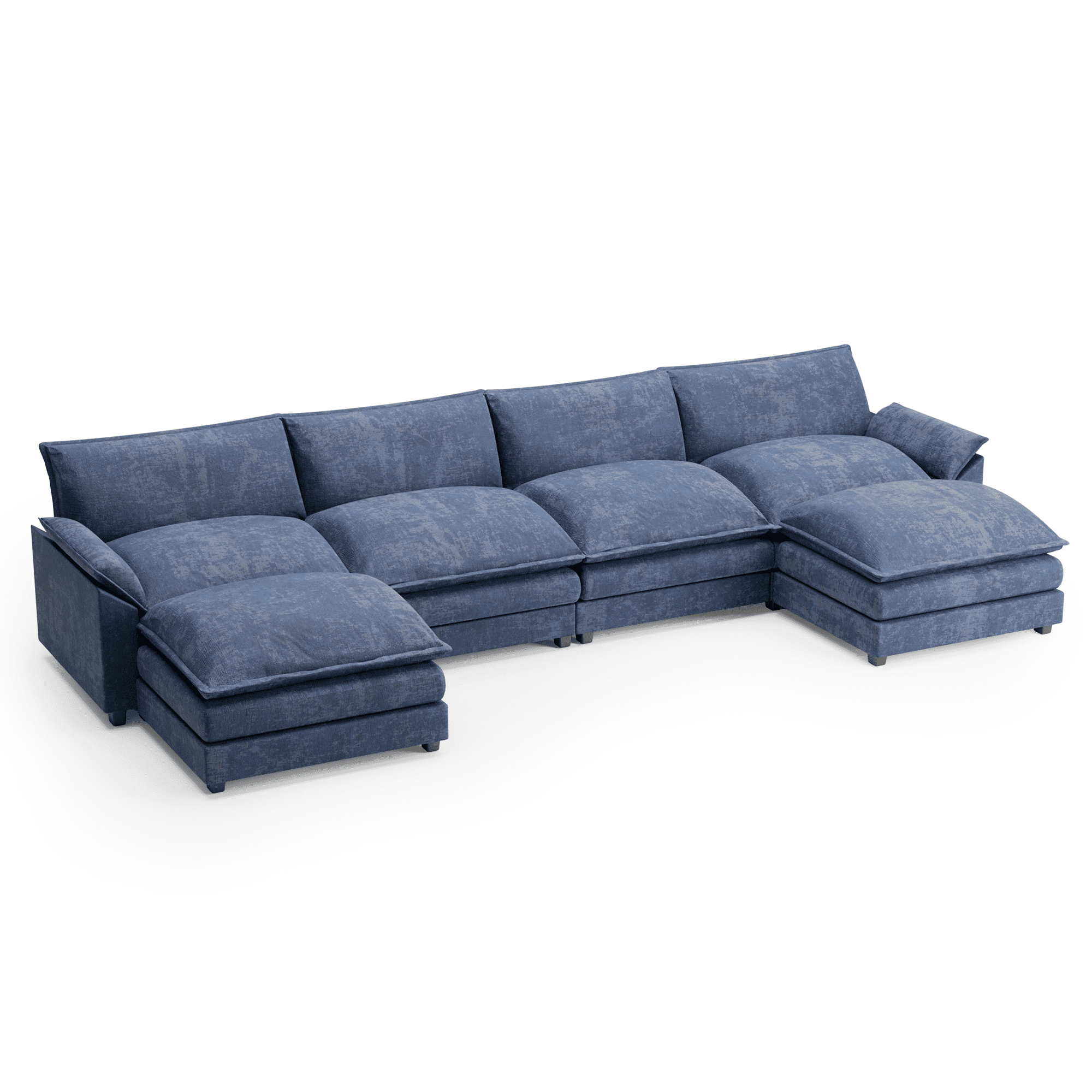 Homall U-Shape 4 Seat Cloud Couch Sectional Sofa with chaise lounge Convertible Sofa Set for Living Room, Blue