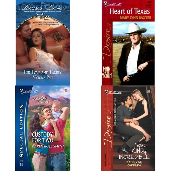 Assorted Silhouette Romance Paperback Book Bundle (4 Pack): For Love And Family Logans Legacy Paperback, Heart Of Texas Man Of The Month/Man Of The Month Anniversary Silhouette Desire Paperback, Custo