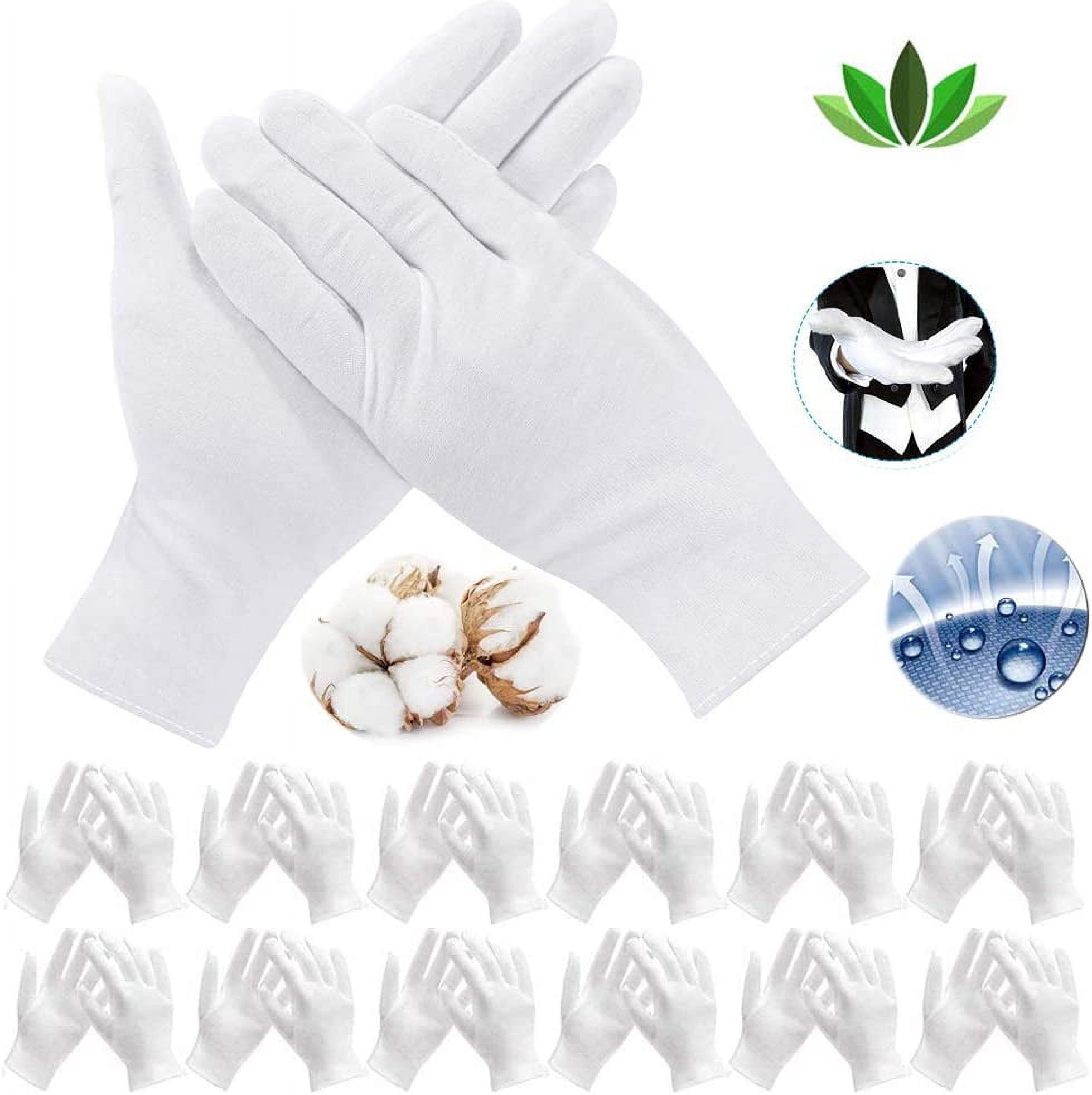 Jinsinto 12 Pairs (24 Gloves) White Cotton Gloves, Elastic Washable Fabric Glove Work Gloves 24cm