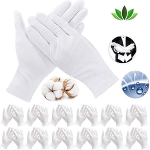 Jinsinto 12 Paires (24 Gants) Gants en coton blanc, Gants de travail en tissu lavable élastique 24cm