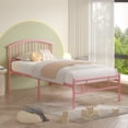 thumbnail image 3 of VECELO Twin Size Bed Frame with Arched Headboard, Metal Platform Bed Frame with Underbed Storage Space, Heavy Duty Slats, No Box Spring Needed, Easy Assembly, Pink, 3 of 10