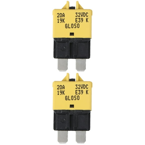 Set of 2 20 Amp Mini Breaker Fuse Resettable Automotive Yellow