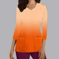 thumbnail image 2 of Xfvqtps Scrub Tops for Women Gradient Soft V-Neck 3/4 Sleeve Scrubs Comfortable Nursing Uniforms New Fashion Casual Printed T-shirt Nursing Clothes Top Working Uniforms with Pockets Orange, 2 of 5