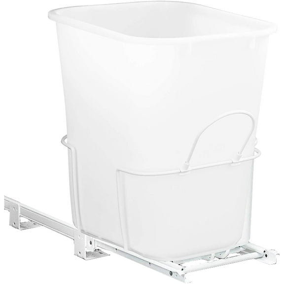 Smart Design Pull Out 24 Liter Container Waste Basket Drawer - Steel Metal - Easy to Clean Design - Garbage, Trash, Recycle Bin - Kitchen - 15.75 x 16.5 Inch - White