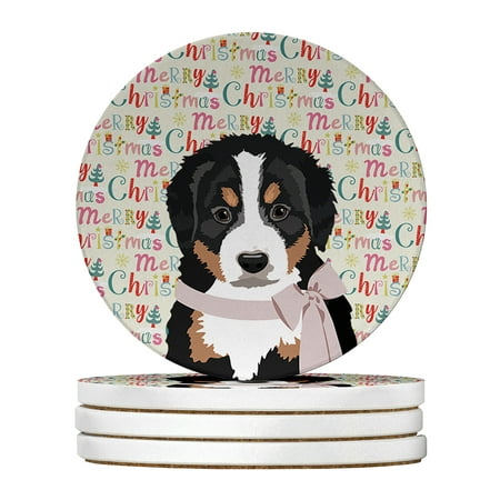

Bernese Mountain Dog Puppy #1 Christmas Large Sandstone Coasters Pack of 4 4 in x 4 in