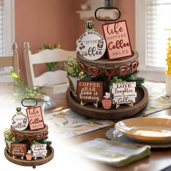 Clearance! Coffee Theme Layered Tray Decoration Wooden Crafts Desktop Decoration Set Clearance Sales Returned Pallets #58