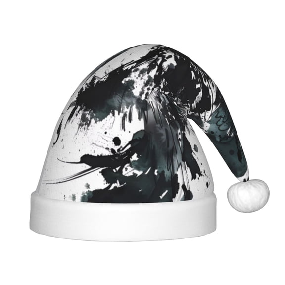 Fuzoiu Abstract Eagle Ink Print Santa Hat Christmas Hat for kids,Santa Hats with Pompom, Unisex Xmas Holiday Hat for Christmas New Year Festive Party Supplies