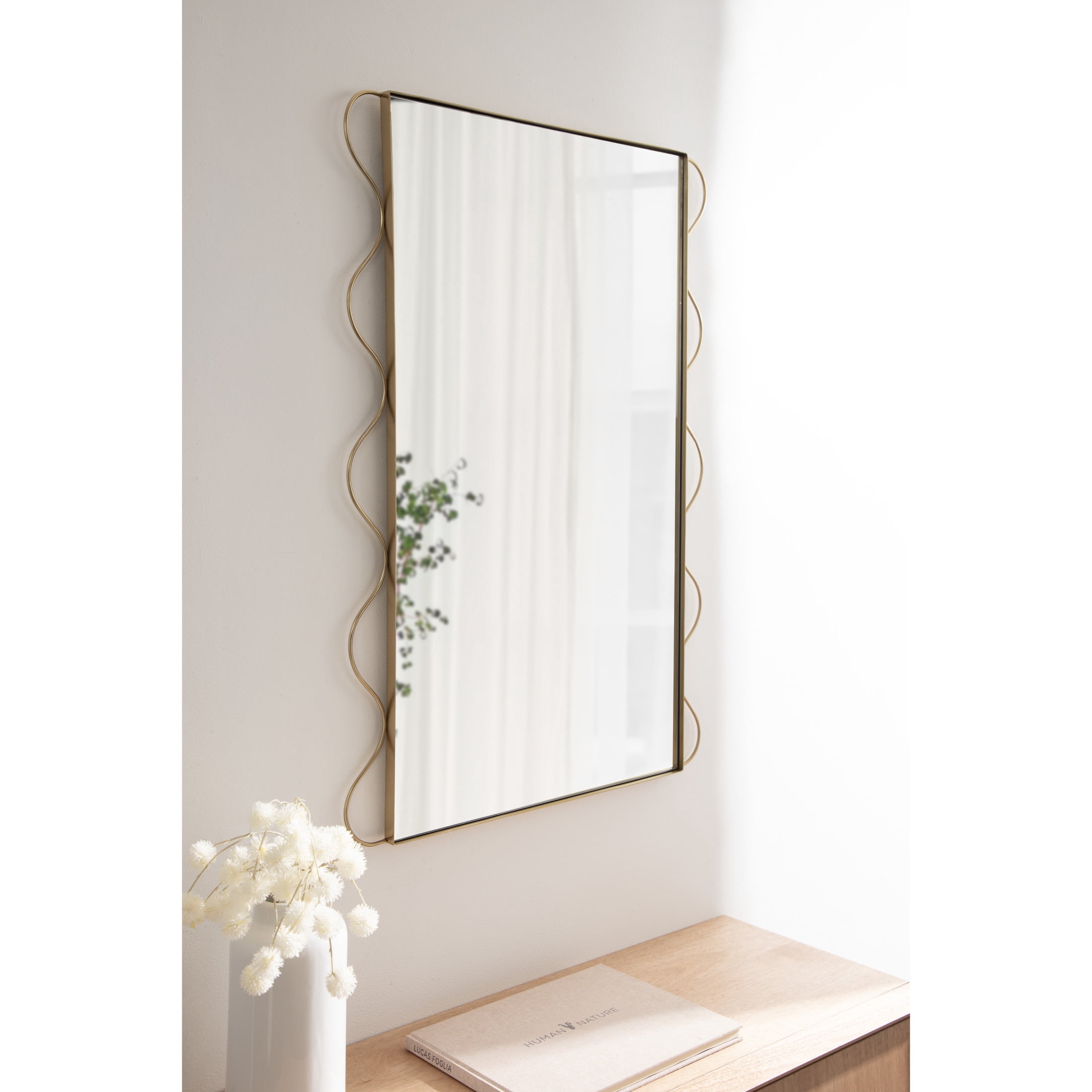 Kate and Laurel Wriggle Modern Scalloped Rectangle Mirror, 24 x 36, Gold, Decorative Wavy Mirror with Unique Rippled Edge for Use as Contemporary Bathroom Vanity Mirror